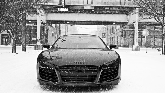 Audi r8 черный, car, зима, снег