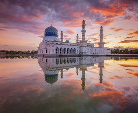 архитектура, Малайзия, Мечеть, водоем, Сабах, Кота-Кинабалу, отражение