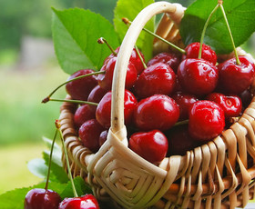 черешня, cherry, sweet, ягоды, вишня, корзинка, листок